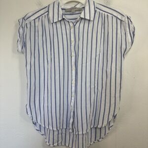 Loft Women's Striped Short Sleeve Shirt Size XXS Blue White Nautical Coastal